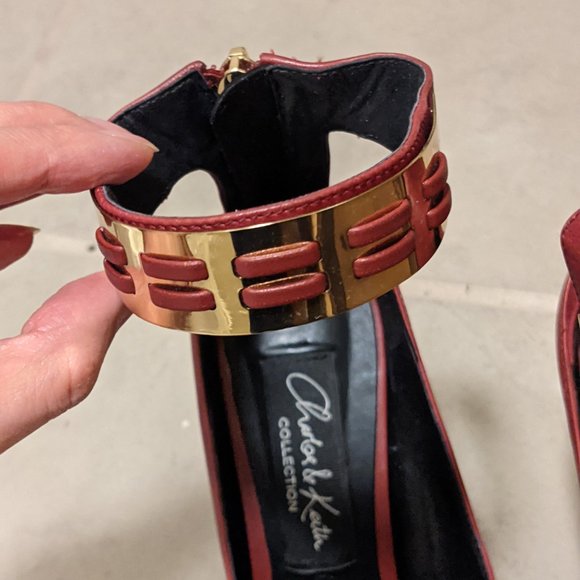 Charles and Keith Red Pumps w/ Ankle Strap/Cuff - Picture 4 of 12